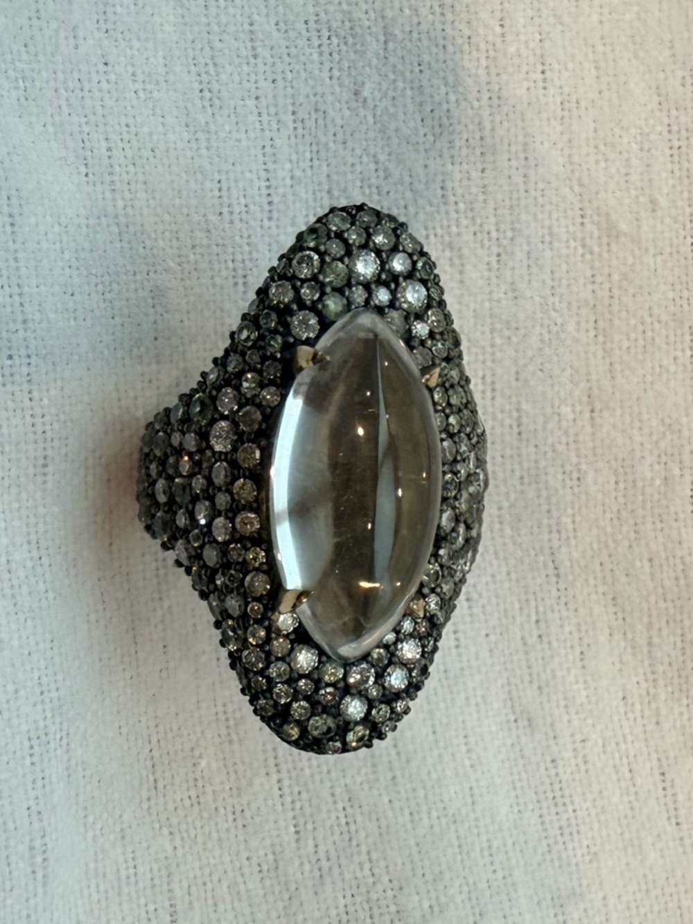 Alexis Bittar Clear Marquise Cabochon Ring with Black Crystal Pavé size 8